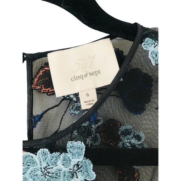5 a 7 Cinq a Sept Aquarius Designer Embroidered Mesh Ruffle Hem Dress $450 Sz 6‍ - Picture 12 of 16